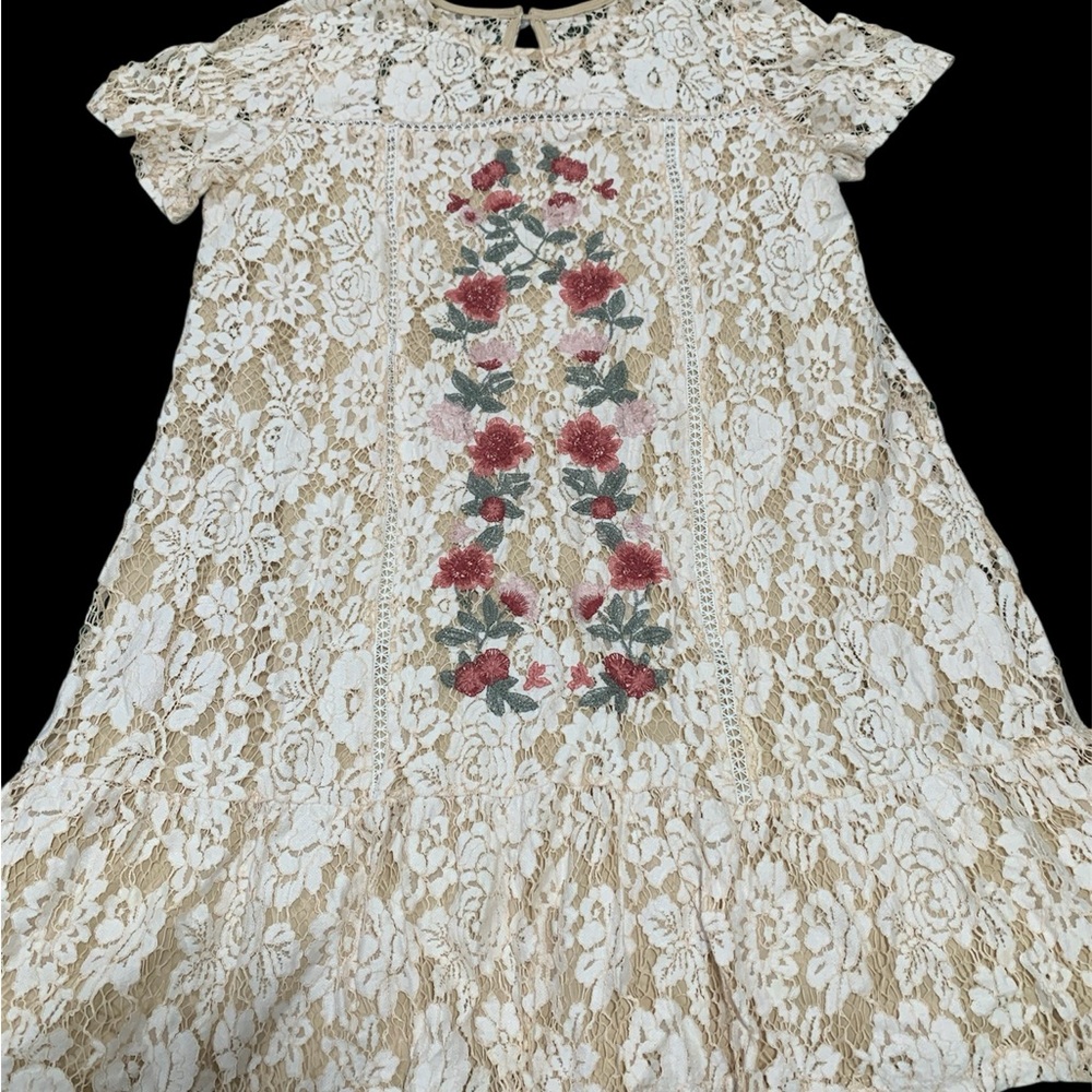 Miami Cream and Red Floral Lace Mini Dress